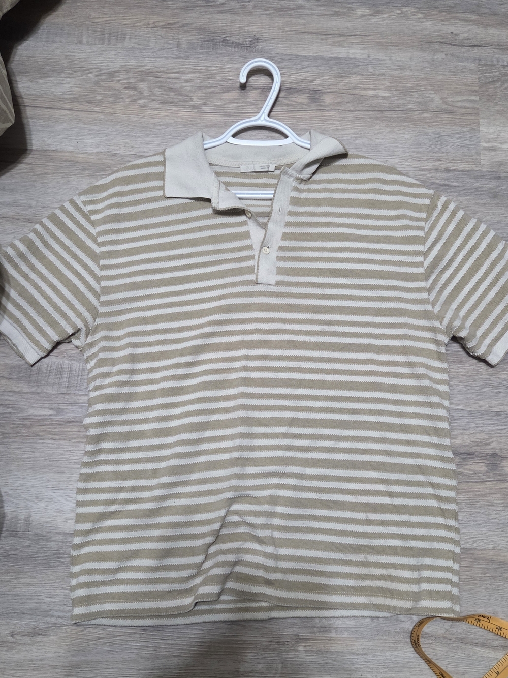 Zara Beige and White Striped Polo Shirt - Men
